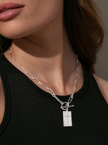 Robaice 14K Gold Plated Toggle Cross Necklace for Women - color: A Silver Cross Necklace