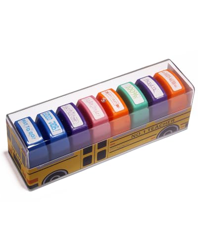 WAFJAMF 8 Pack Teacher Stamps for Grading Self-Inking School Stamp Set