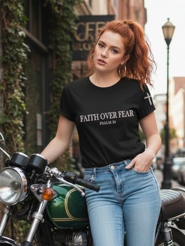 Christian Shirts for Women Religious Faith Shirt Jesus Cross Casual Tops - color: Black-d, size: Large