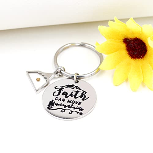Uloveido Stainless Steel Faith Cross Keychain & Jesus Loves Me Christian Keyring Mustard Seed Charms Religious Jewelry - style: Faith Can Move-triangle