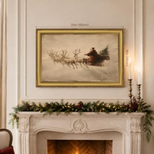 OPFDE Wood Framed Vintage Winter Santa Reindeer Christmas Wall Art 8x10 In - color: Reindeer, size: 10"L x 8"W