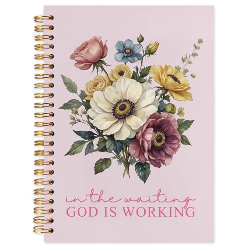 WUCHJ Boho Purple Floral Christian Notebook Journal,Pink Journal God,Purple Bible Verse Journal,Pink in the Waiting God Is Working Religious Spiral Notebook Journal for Note Taking, Christian Faith Gifts for Women, 5.5x8.3 Inch - color: god is working Pin
