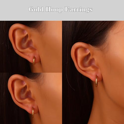 18K Gold Plated Hoop Earrings for Women, NICKEL-FREE & HYPOALLERGENIC, Timeless Jewelry Gift - color: Gold-6pcsE