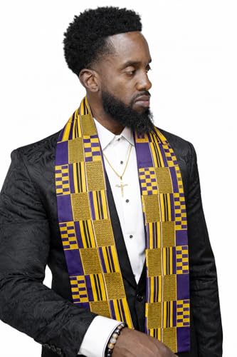 Dupsie's Kente African Print Stole – Made in Africa Black History Month Sash for Church, Choir, School & Cultural Events - color: Purple and Gold