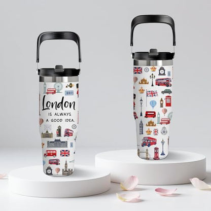 30oz Stainless Steel Insulated Tumbler with Top Handle, London-Themed Gift - color: London1