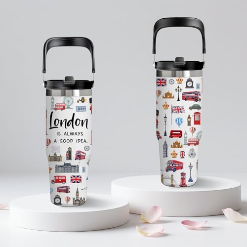 30oz Stainless Steel Insulated Tumbler with Top Handle, London-Themed Gift - color: London1