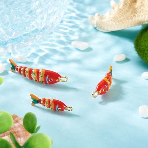 Craftdady Enamel Koi Fish Charms Long-Lasting Plated CZ Sea Ocean Life Animals Pendants 18K Gold Plated Goldfish Charms for Jewelry Making Bracelets Earrings - color: Red