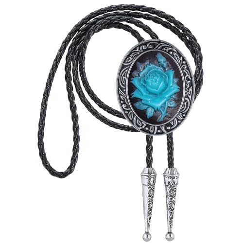 GelConnie Bolo Tie for Women Heart Cowboy Necktie Flower Gothic Mens Bolo Ties Bolero Necklace Red Western Ties for Men - color: Blue Western Tie