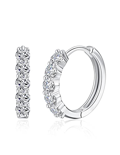 IMOLOVE Huggie earrings for women Ear Cuff Moissanite Stud Earrings Hypoallergenic Earrings for Women Sterling Silver with 18K White Gold Plated Earrings - color: 16.5mm Small Hoop-White