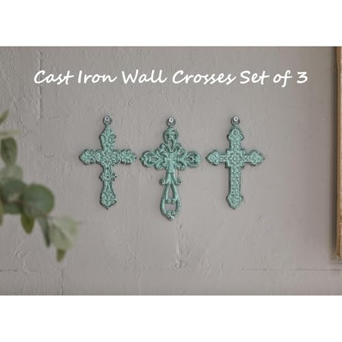 3 PCS Cast Iron Wall Crosses, Metal Decorative Hanging Crosses Wall Decor - size: 4.25" x 6.69"