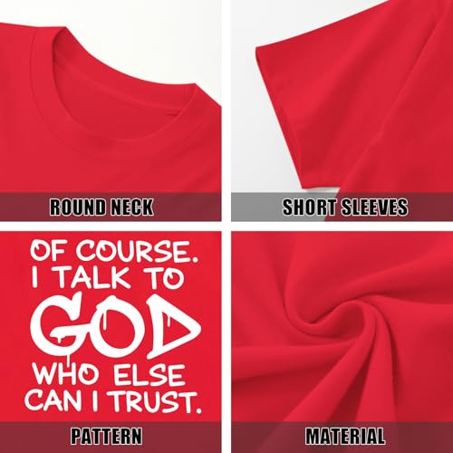 Fkatuzi Christian Jesus God Shirts for Men Religious Faith Bible Verse T Shirt Oversized Graphic Tee Cotton Streetwear Tops - color: Red, size: X-Large