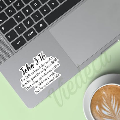 (3Pcs) Loved Christian Sticker Inspirational Quotes Bible Verse John 3:16 Jesus Vinyl Decals for Tumbler Kindles Laptop Water Bottles Books Phone - Size 3x2.2 Inch