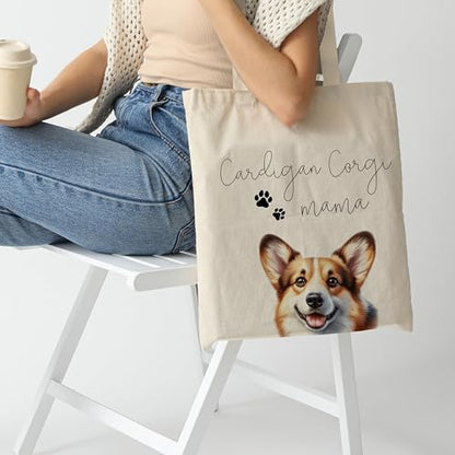 Dog Mom Canvas Tote Bag for Women, Reusable Cotton Shoulder Bag, Dog Lover Gift, Mother’s Day Pet Mom Shopping Tote - color: Cardigan