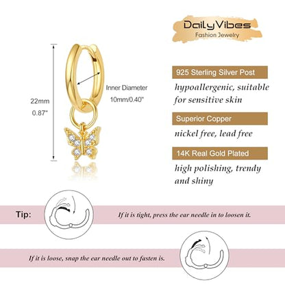 DAILY VIBES Cute Butterfly Star Cross Heart CZ Dangle Earrings for Women - color: Gold Butterfly CZ