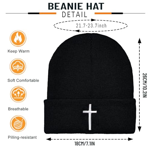 Beanies for Men & Women - Knit Beanie, Warm & Soft Beanie hat, Daily Knit Hat - color: Embroidered Cross
