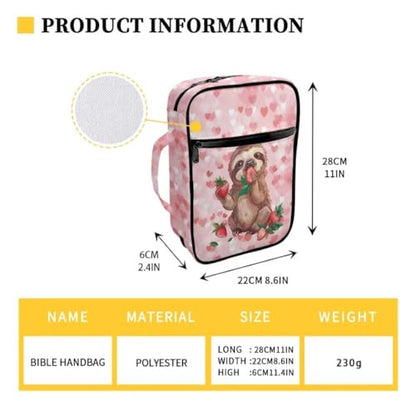 Coldinair Sloth with Strawberry Bible Cover for Women Teens Kid Girls,Carrying Book Case Church Bag Bible Holder with Handle and Zippered Pocket - color: Sloth With Strawberry