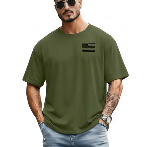 Men's Jesus Christian Shirts Christ America Flag Casual Tops - color: Green-one Nation Under God, size: Medium