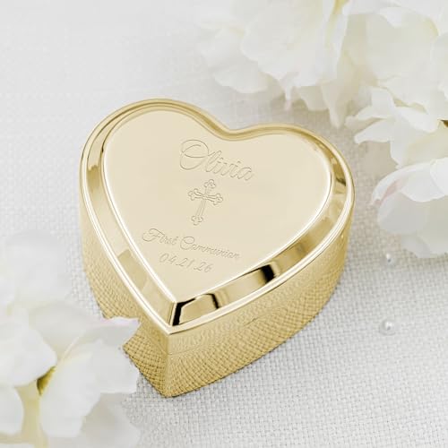 Cherished Moments Personalized First Communion Jewelry Box, Heart Keepsake - color: Gold-Communion