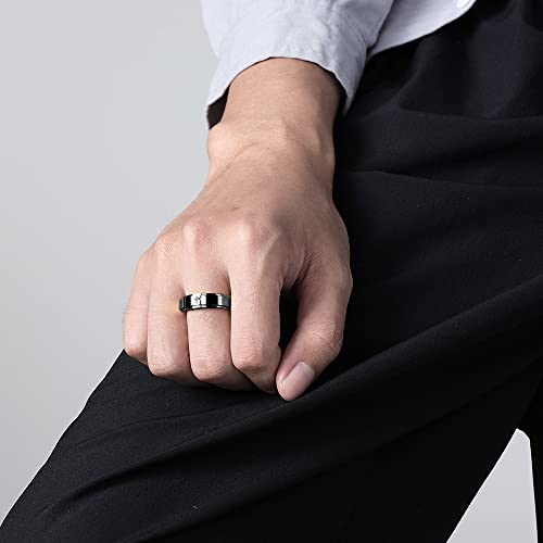 OIDIMS Minimalist Cross Christian Jesus Christ Lord Prayer Rotating Stress Relief Spinner Fidget Band Rings for Men Women Anxiety Finger Rotate Stainless Steel Fashion Cool Ring Birthday Gifts - color: Black