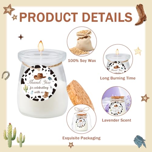 24Pcs Baby Shower Candle Cowboy Party Favors Lavender Scented Glass Jars Wax Candle Bulk with Thank You Cards Organza Bags for Guests Boy Girl Birthday Gender Reveal Gift Souvenirs (Cowboy, 24) - style: Cowboy