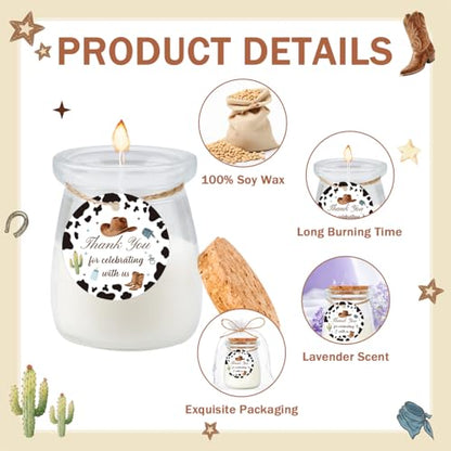 24Pcs Baby Shower Candle Cowboy Party Favors Lavender Scented Glass Jars Wax Candle Bulk with Thank You Cards Organza Bags for Guests Boy Girl Birthday Gender Reveal Gift Souvenirs (Cowboy, 24) - style: Cowboy