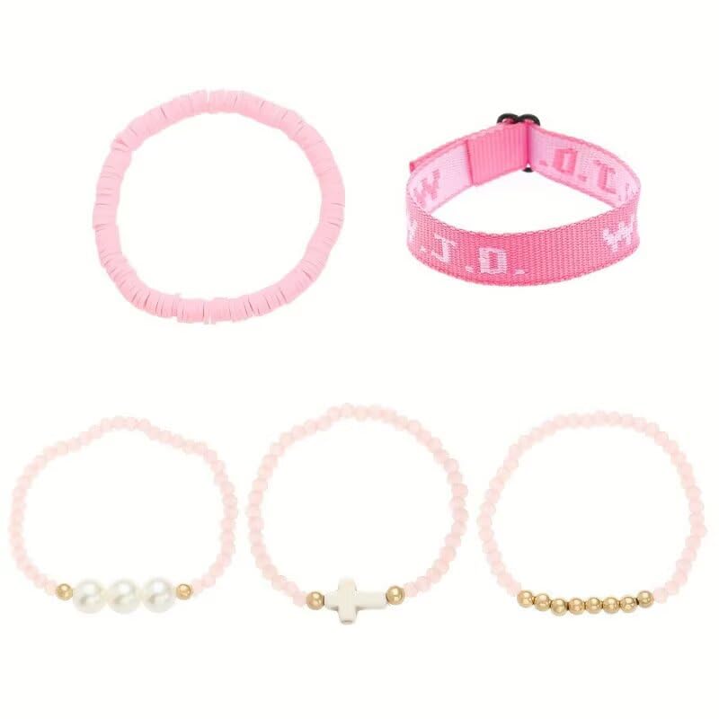 WWJD Bracelets Set WWJD Wristbands Christian Cross Bracelet Stackable Clay Bead Bracelets Stretch Glass Beaded Inspirational Christian Jewelry Gift for Couples Women Men - color: 5 Pcs Pink