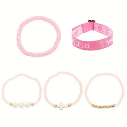 WWJD Bracelets Set WWJD Wristbands Christian Cross Bracelet Stackable Clay Bead Bracelets Stretch Glass Beaded Inspirational Christian Jewelry Gift for Couples Women Men - color: 5 Pcs Pink