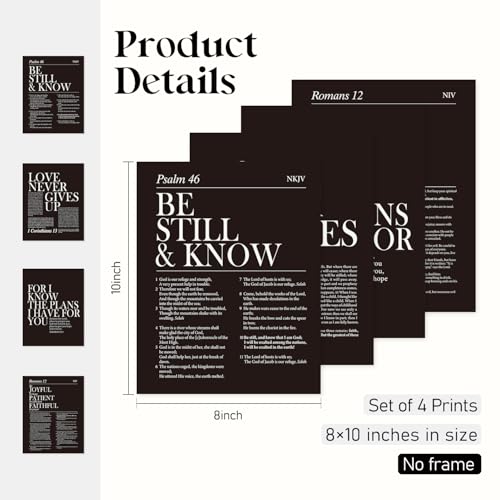 Locomiss Black and White Christian Wall Art Decor,Set of 4 (8x10 Unframed) - color: Black, size: 8x10 Inches