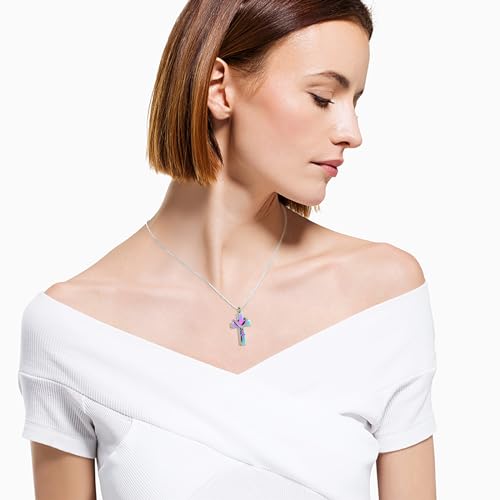 Cremation Jewelry for Ashes Pendant - Cross Urn Necklace with Mini Keepsake Urn Memorial Ash Jewelry - color: Colorful