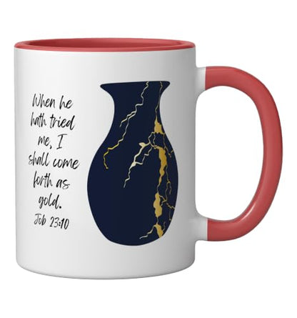 Bible Verse Jesus Christ Kintsugi Vase Gold Job Christian Ceramic Mug, Red/White, 11oz - color: Red/White, size: 11 Ounces