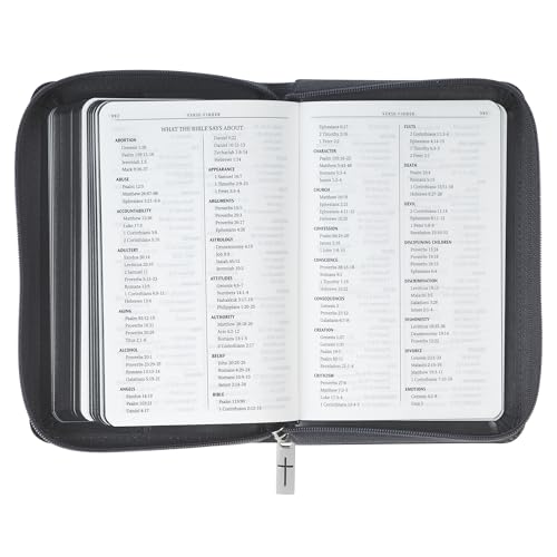 KJV Holy Bible, Mini Pocket Size, Red Letter, Reading Plan, Thematic Verse Finder, Ribbon Bookmark, King James Version, Vegan Leather, Black/Gray Zipper Closure, 6.2" x 4.3" (KJV Pocket Editions)