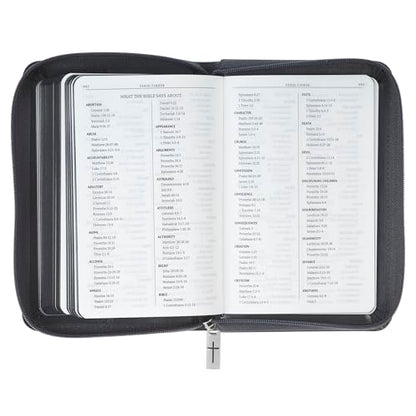 KJV Holy Bible, Mini Pocket Size, Red Letter, Reading Plan, Thematic Verse Finder, Ribbon Bookmark, King James Version, Vegan Leather, Black/Gray Zipper Closure, 6.2" x 4.3" (KJV Pocket Editions)