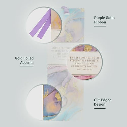Christian Art Gifts Marble Swirl Scripture Bookmark: Strength and Dignity - style: Strength/Dignity