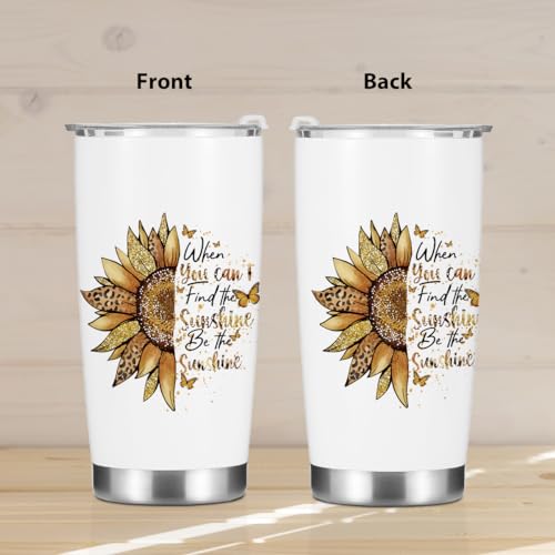 Sunflower Gifts for Women Tumbler, Positive Sunflower Stuff Accessories Birthday Christmas, Inspirational Sunshine Butterfly Coffee Mug Stainless Steel Vacuum Insulated Double Wall Travel Cup 20oz - color: Sunshine 1149