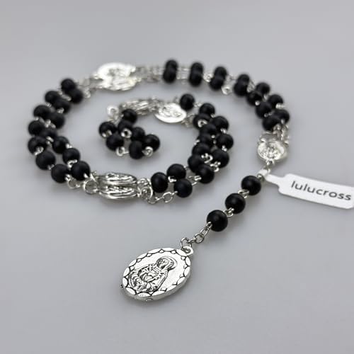 Seven Sorrows of Mary Rosary Wooden Beads Catholic Jewelry Necklace for Pray - color: Black