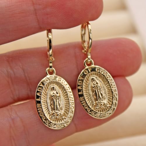 18K Gold Plated, Dangle Earrings for Women, Flower/Heart Drop earrings, Hypoallergenic Cubic Zirconia Earrings, Lightweight, Party, gold earrings, Jewelry for Gifts, Fashion - style: OBS7522-Guadalupe