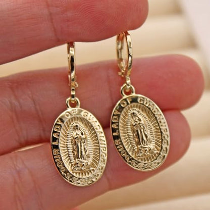 18K Gold Plated, Dangle Earrings for Women, Flower/Heart Drop earrings, Hypoallergenic Cubic Zirconia Earrings, Lightweight, Party, gold earrings, Jewelry for Gifts, Fashion - style: OBS7522-Guadalupe