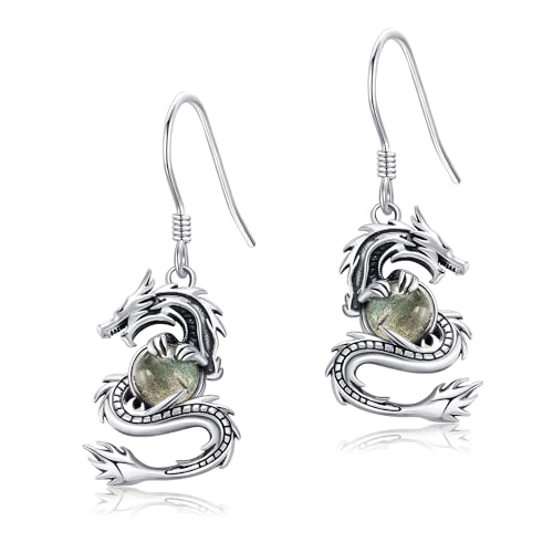 Crab/Mushroom/Lobster/Bat/Angler Fish/Tiger/Elephant/Jellyfish/Flamingo/Scorpion Earrings Dangling Sterling Silver Created Blue Opal Earrings Jewelry Gifts for Women Girls… - style: Dragon