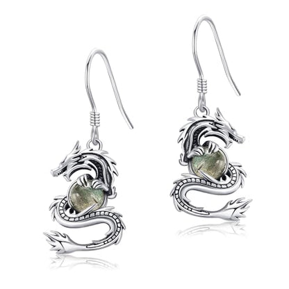 Crab/Mushroom/Lobster/Bat/Angler Fish/Tiger/Elephant/Jellyfish/Flamingo/Scorpion Earrings Dangling Sterling Silver Created Blue Opal Earrings Jewelry Gifts for Women Girls… - style: Dragon