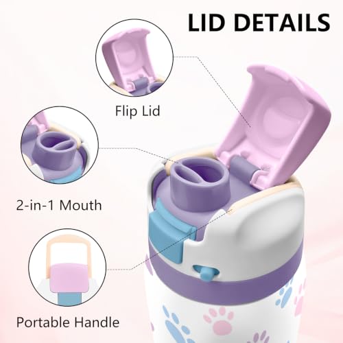 Paw 32oz Insulated Water Bottle, Dog Lover Gift, 2-in-1 Lid, 1PCS - color: Paw Print-White