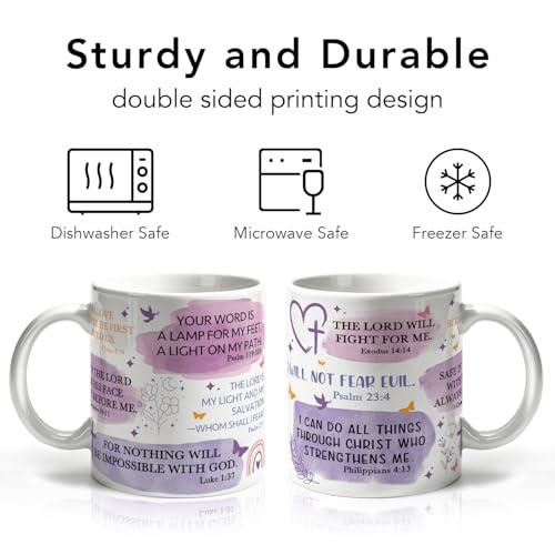 Purple Christian Coffee Mug Gifts for Women, Scripture Ceramic Cup with Bible Verse for Mom Grandma Church Friends, Daily Devotional Bible Study Gifts for Pastor, I Can Do All Things Through Christ