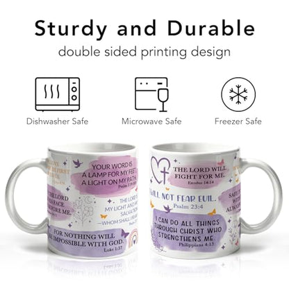 Purple Christian Coffee Mug Gifts for Women, Scripture Ceramic Cup with Bible Verse for Mom Grandma Church Friends, Daily Devotional Bible Study Gifts for Pastor, I Can Do All Things Through Christ