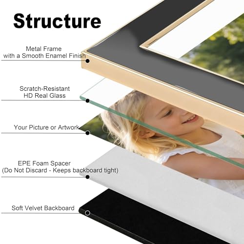 8x10 Enamel Picture Frame with Gold Metal Edge, Real Glass Photo Frames with Velvet Back, Horizontal and Vertical Display for Wall or Tabletop Desk Photo Gallery Decor (Black, 2Pcs) - color: Black, size: 8x10 (2 Pcs)