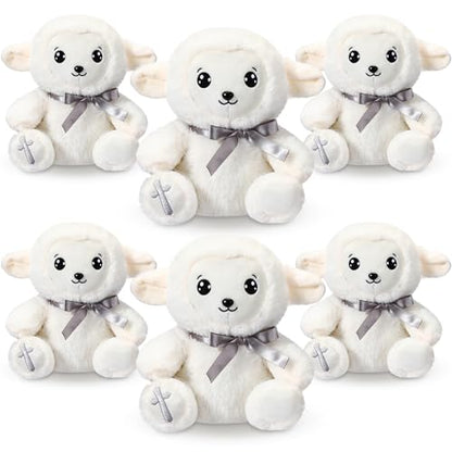 HyDren 6 Pcs Large Christian Sheep Stuffed Animals for Gifts 9.84 Inch Cute Prayer Sheep Plush with Embroidered Cross Religious Lambs Gifts for Kids Adults Easter Basket Stuff Pray Birthday Christmas