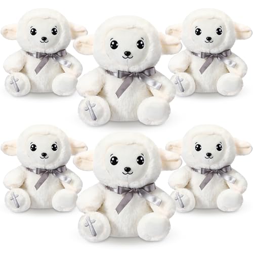 HyDren 6 Pcs Large Christian Sheep Stuffed Animals for Gifts 9.84 Inch Cute Prayer Sheep Plush with Embroidered Cross Religious Lambs Gifts for Kids Adults Easter Basket Stuff Pray Birthday Christmas