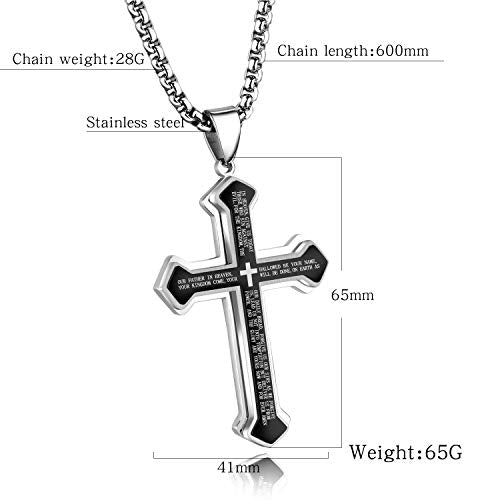 OLEVS Men's Cross Pendant Necklace Large Stainless Steel Cross Pendant Necklace for Men Women - color: silver