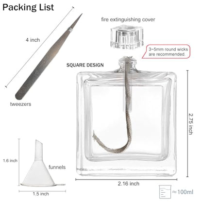 2 Pieces Small Refillable Clear Glass Oil Lamp Unscented Candles for Fine Dining Restaurants or Home Cotton Wick and Holder Included - color: Square/2pcs
