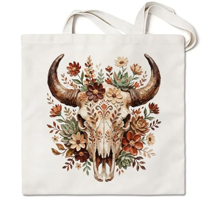Western Canvas Tote Bag, Western Gift for Women - color: Cow Skull