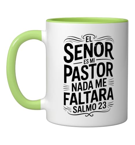 Spanish Christian With a Bible Verse Quote El Senor Es Mi Ceramic Mug, Light Green/White, 11oz - color: Light Green/White, size: 11 Ounces