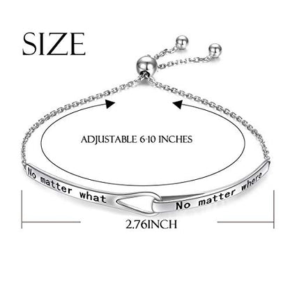 Sterling Silver Engraved Inspirational Adjustable Infinity Bracelet Graduation Gift for Mother Sister Best Friend Jewelry for Women - style: No matter where no matter what